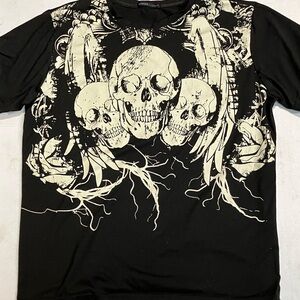 ROMWE Black and Cream Triple Skull Tee